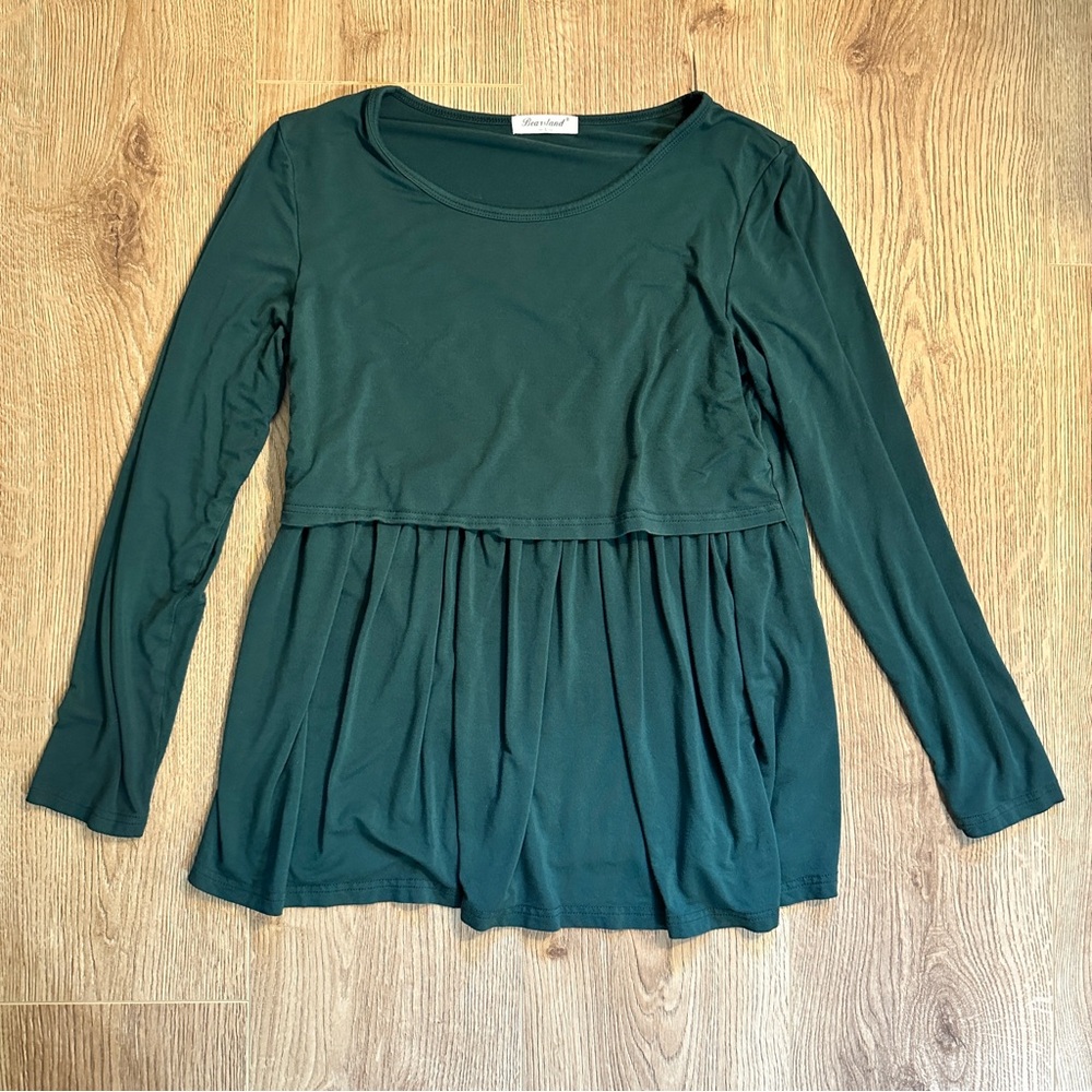 Bearsland Women’s Maternity Nursing Long Sleeve Emerald Green Top Size Small